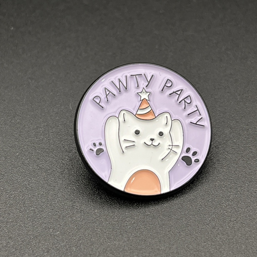 "Pawty Party" Cat Birthday Animal Cute Enamel Lapel Hat Pin